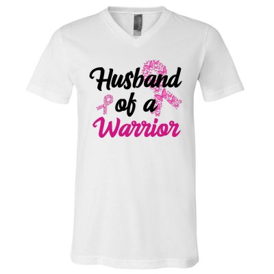 Husband Of A Warrior Breast Cancer Ribbon V-Neck T-Shirt