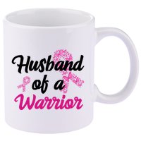 Husband Of A Warrior Breast Cancer Ribbon 11oz C Handle Ceramic Mug