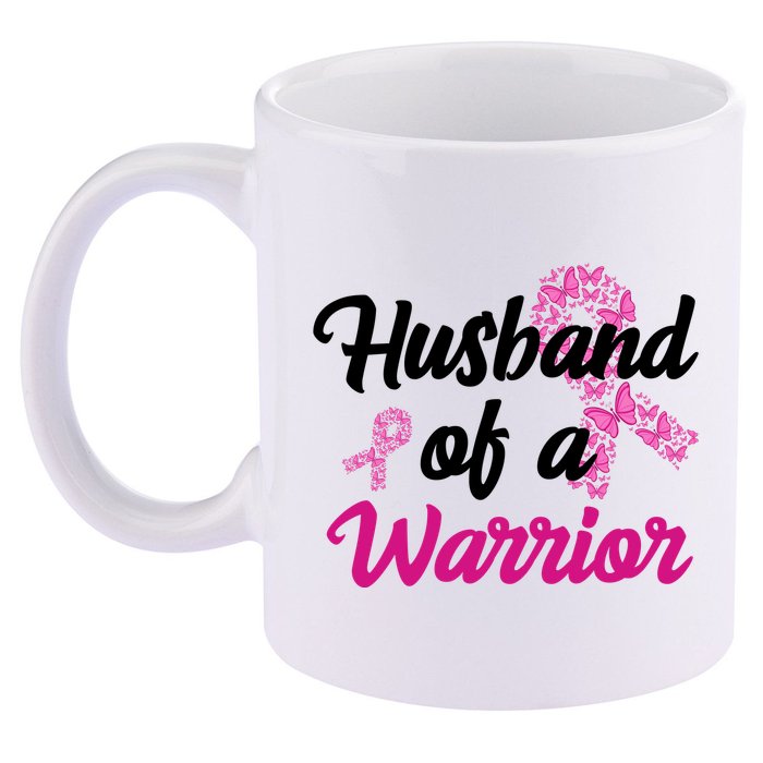 Husband Of A Warrior Breast Cancer Ribbon 11oz C Handle Ceramic Mug
