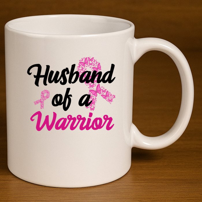 Husband Of A Warrior Breast Cancer Ribbon 11oz C Handle Ceramic Mug