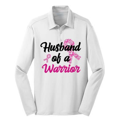 Husband Of A Warrior Breast Cancer Ribbon Silk Touch Performance Long Sleeve Polo