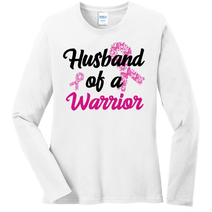 Husband Of A Warrior Breast Cancer Ribbon Ladies Long Sleeve Shirt