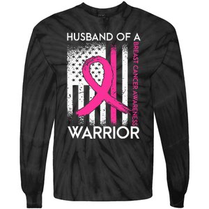 Husband Of A Warrior Breast Cancer Awareness Support Squad Tie-Dye Long Sleeve Shirt