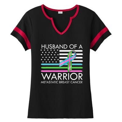 Husband Of A Warrior Metastatic Breast Cancer Awareness Ladies Halftime Notch Neck Tee