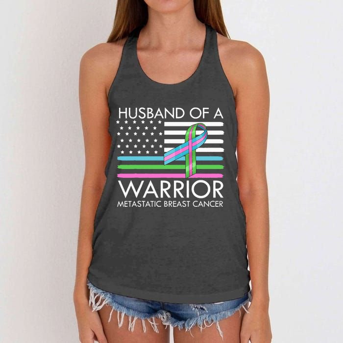 Husband Of A Warrior Metastatic Breast Cancer Awareness Women's Knotted Racerback Tank