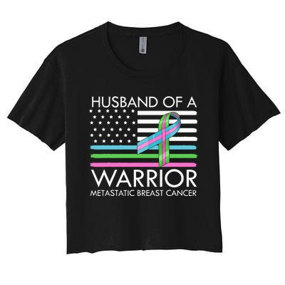 Husband Of A Warrior Metastatic Breast Cancer Awareness Women's Crop Top Tee