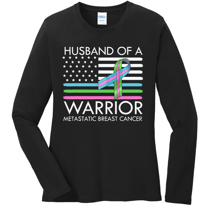 Husband Of A Warrior Metastatic Breast Cancer Awareness Ladies Long Sleeve Shirt