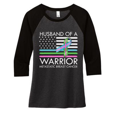 Husband Of A Warrior Metastatic Breast Cancer Awareness Women's Tri-Blend 3/4-Sleeve Raglan Shirt