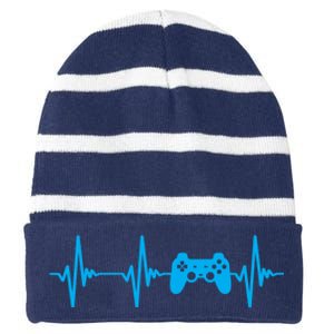 Heartbeat Of A Gamer Gaming Gamer Striped Beanie with Solid Band