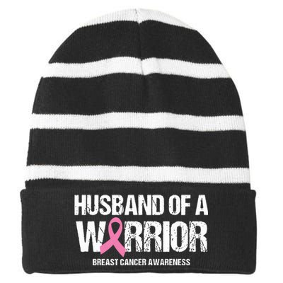 Husband Of A Warrior Support Breast Cancer Awareness Month Striped Beanie with Solid Band