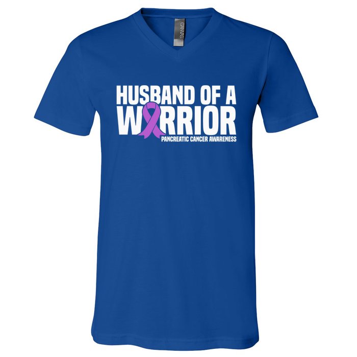 Husband Of A Warrior Pancreatic Cancer Awareness Gift V-Neck T-Shirt