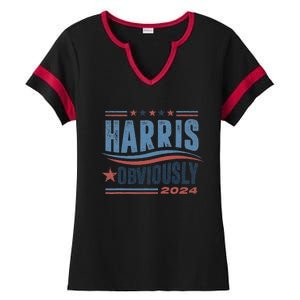 Harris Obviously A Vote For 2024 President Kamala Harris Ladies Halftime Notch Neck Tee