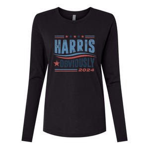 Harris Obviously A Vote For 2024 President Kamala Harris Womens Cotton Relaxed Long Sleeve T-Shirt