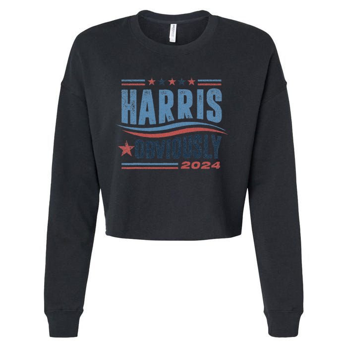 Harris Obviously A Vote For 2024 President Kamala Harris Cropped Pullover Crew