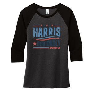 Harris Obviously A Vote For 2024 President Kamala Harris Women's Tri-Blend 3/4-Sleeve Raglan Shirt