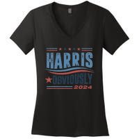 Harris Obviously A Vote For 2024 President Kamala Harris Women's V-Neck T-Shirt