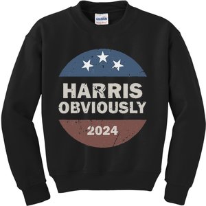 Harris Obviously A Vote For 2024 President Kamala Harris Kids Sweatshirt