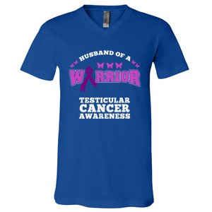 Husband Of A Warrior Testicular Cancer Awareness Great Gift V-Neck T-Shirt