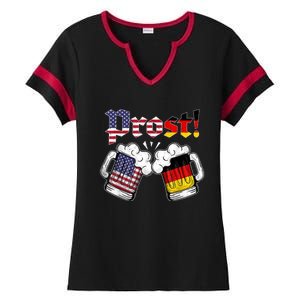 Happy Oktoberfest American German Munich Flag Prost Ladies Halftime Notch Neck Tee