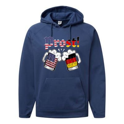 Happy Oktoberfest American German Munich Flag Prost Performance Fleece Hoodie