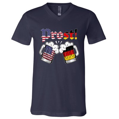 Happy Oktoberfest American German Munich Flag Prost V-Neck T-Shirt