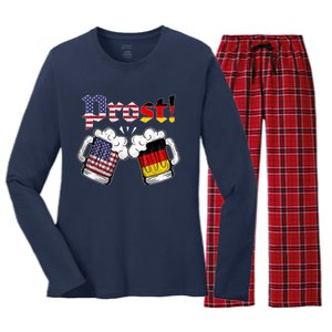 Happy Oktoberfest American German Munich Flag Prost Women's Long Sleeve Flannel Pajama Set 