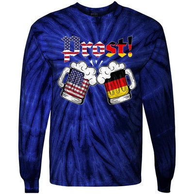 Happy Oktoberfest American German Munich Flag Prost Tie-Dye Long Sleeve Shirt