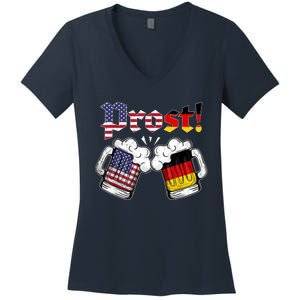 Happy Oktoberfest American German Munich Flag Prost Women's V-Neck T-Shirt