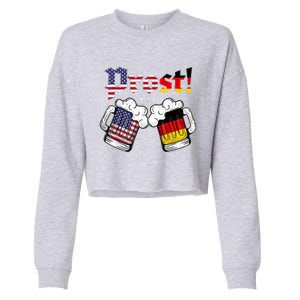 Happy Oktoberfest American German Munich Flag Prost Cropped Pullover Crew