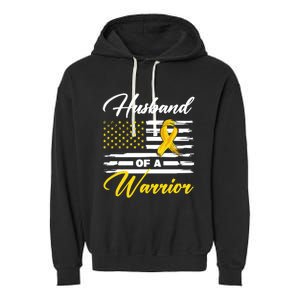 Husband Of A Warrior Usa Flag Ewing Sarcoma Cancer Awareness Gift Garment-Dyed Fleece Hoodie