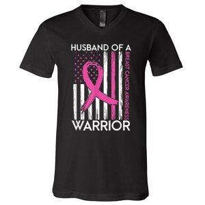 Husband Of A Warrior Breast Cancer Awareness  Support Squad V-Neck T-Shirt