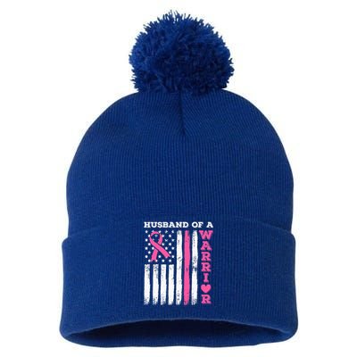 Husband Of A Warrior Breast Cancer Awareness Pom Pom 12in Knit Beanie