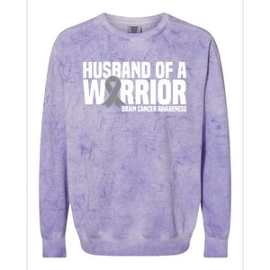 Husband Of A Warrior Grey Ribbon Brain Cancer Awareness Funny Gift Colorblast Crewneck Sweatshirt