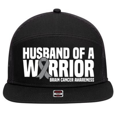 Husband Of A Warrior Grey Ribbon Brain Cancer Awareness Funny Gift 7 Panel Mesh Trucker Snapback Hat