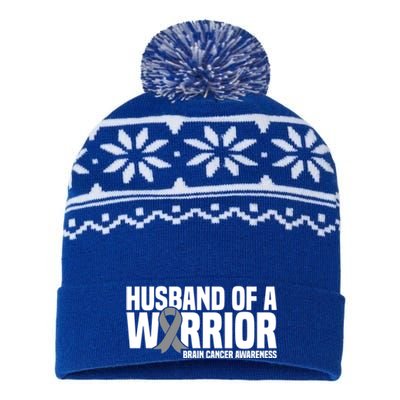 Husband Of A Warrior Grey Ribbon Brain Cancer Awareness Funny Gift USA-Made Snowflake Beanie