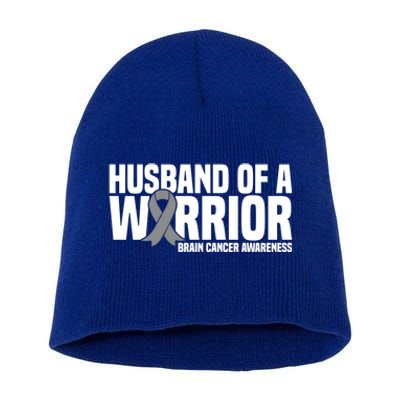 Husband Of A Warrior Grey Ribbon Brain Cancer Awareness Funny Gift Short Acrylic Beanie