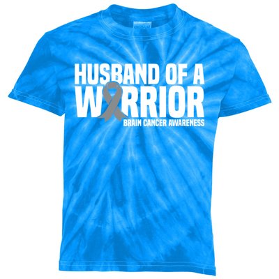 Husband Of A Warrior Grey Ribbon Brain Cancer Awareness Funny Gift Kids Tie-Dye T-Shirt