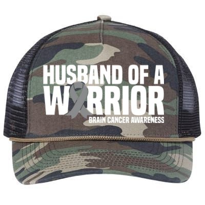 Husband Of A Warrior Grey Ribbon Brain Cancer Awareness Funny Gift Retro Rope Trucker Hat Cap