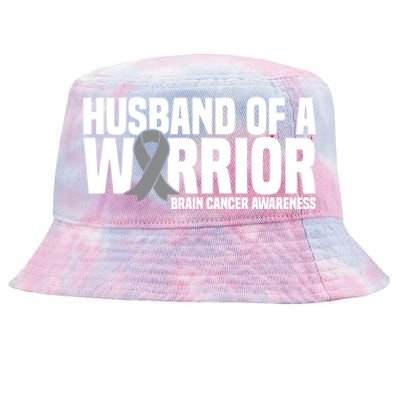 Husband Of A Warrior Grey Ribbon Brain Cancer Awareness Funny Gift Tie-Dyed Bucket Hat