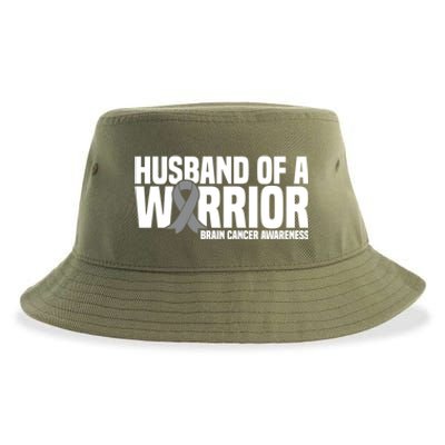 Husband Of A Warrior Grey Ribbon Brain Cancer Awareness Funny Gift Sustainable Bucket Hat