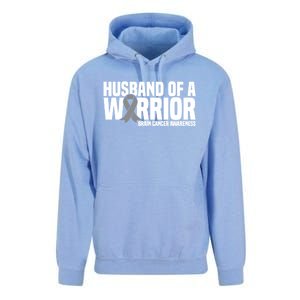 Husband Of A Warrior Grey Ribbon Brain Cancer Awareness Funny Gift Unisex Surf Hoodie