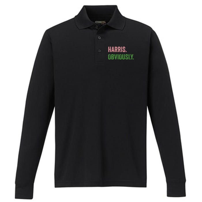 Harris. Obviously. A Vote For 2024 President Kamala Harris Performance Long Sleeve Polo