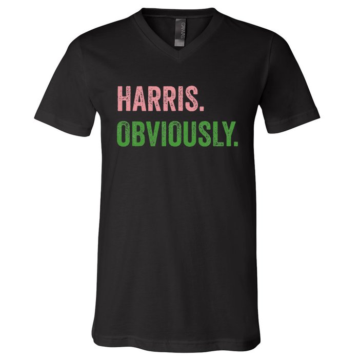 Harris. Obviously. A Vote For 2024 President Kamala Harris V-Neck T-Shirt