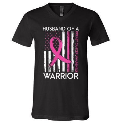 Husband Of A Warrior Breast Cancer Awareness Support Squad V-Neck T-Shirt