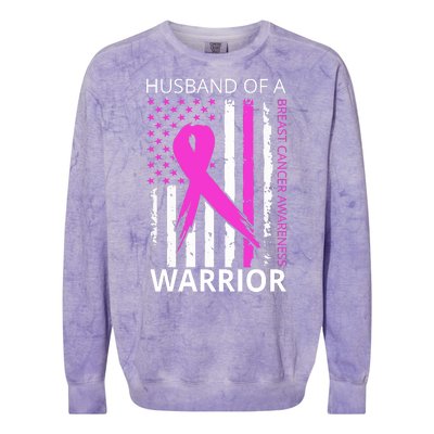 Husband Of A Warrior Breast Cancer Awareness Colorblast Crewneck Sweatshirt