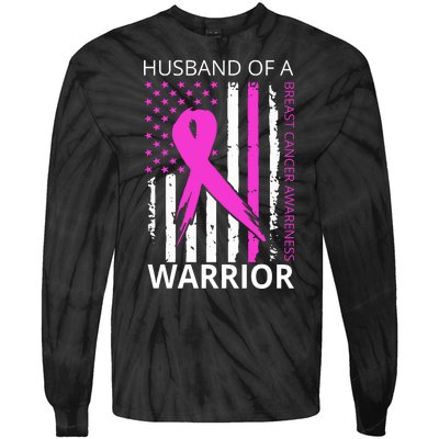 Husband Of A Warrior Breast Cancer Awareness Tie-Dye Long Sleeve Shirt