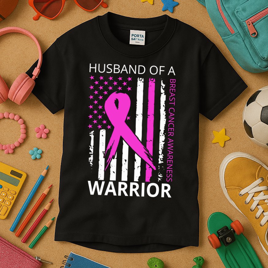 Husband Of A Warrior Breast Cancer Awareness Kids T-Shirt