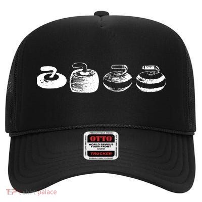 History Of A Curling Stone Funny Sports Gift High Crown Mesh Back Trucker Hat