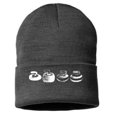 History Of A Curling Stone Funny Sports Gift Sustainable Knit Beanie