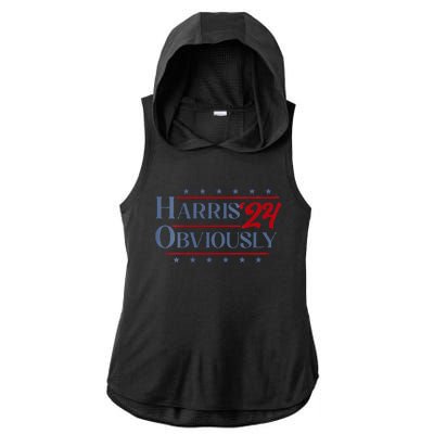 Harris. Obviously. A Vote For 2024 President Kamala Harris Ladies PosiCharge Tri-Blend Wicking Draft Hoodie Tank